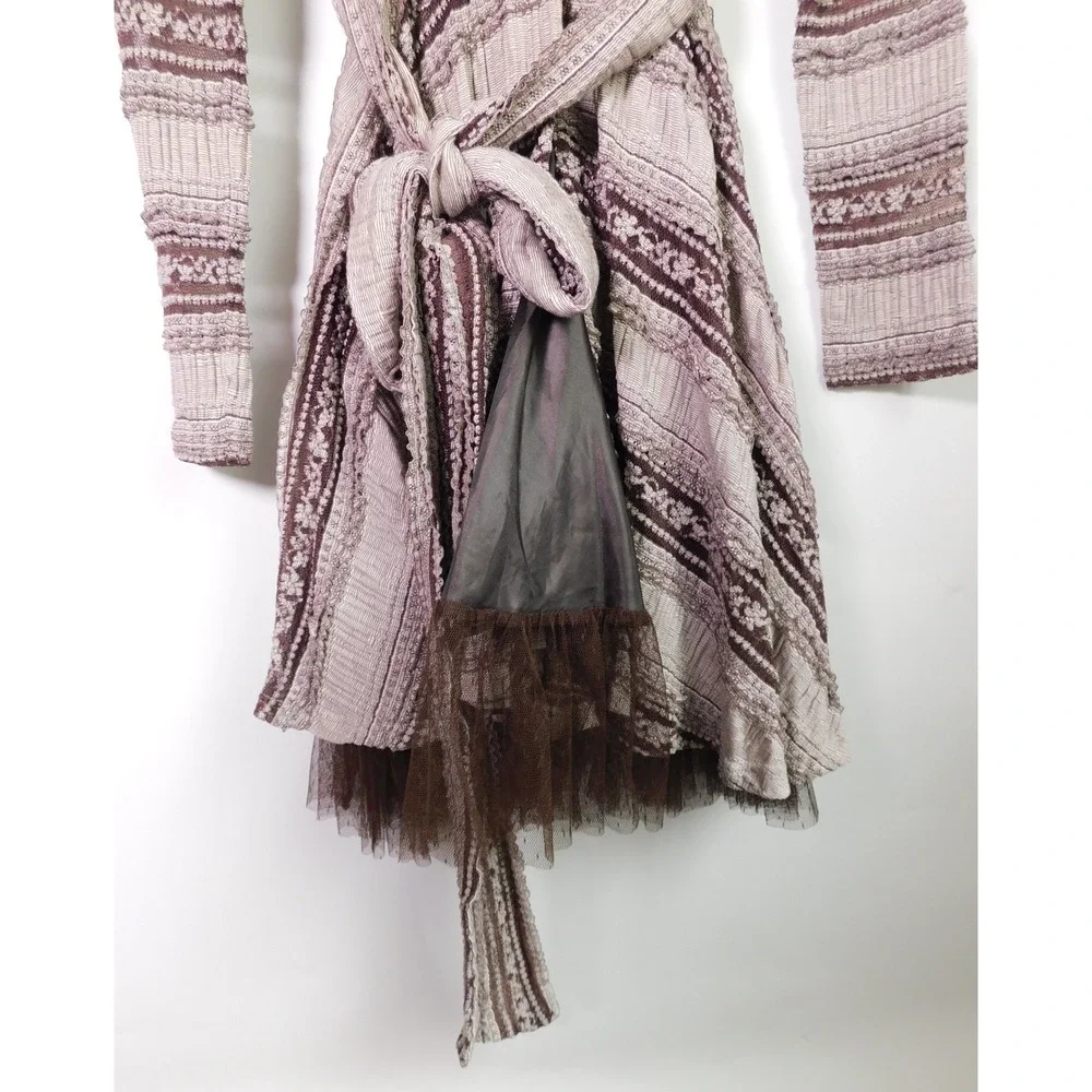 Ryu Textured Knit Tulle Hem Trench Coat Jacket Womens Large NWT